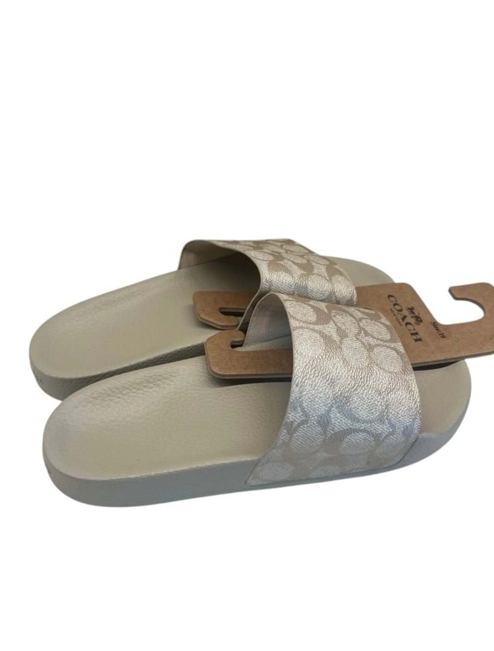 Coach Udele Signature Canvas Slide Sandals White Silver - Picture 5 of 7